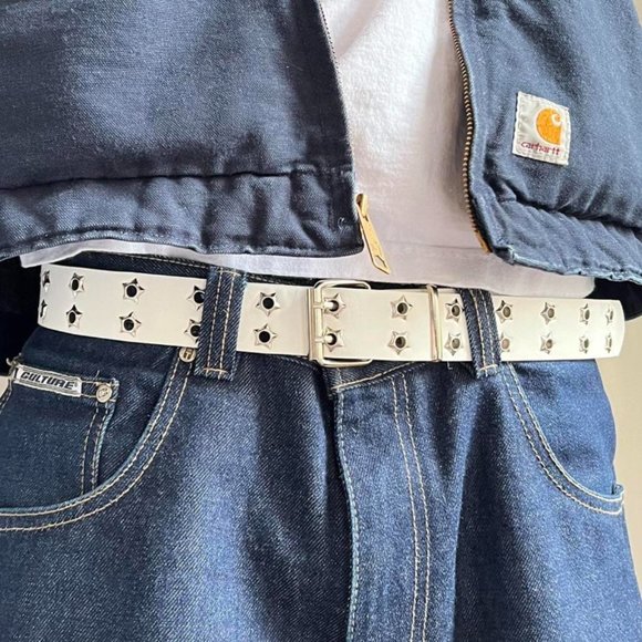 Y2K 2000s vintage white silver star studded goth emo grunge skater belt - Picture 3 of 6
